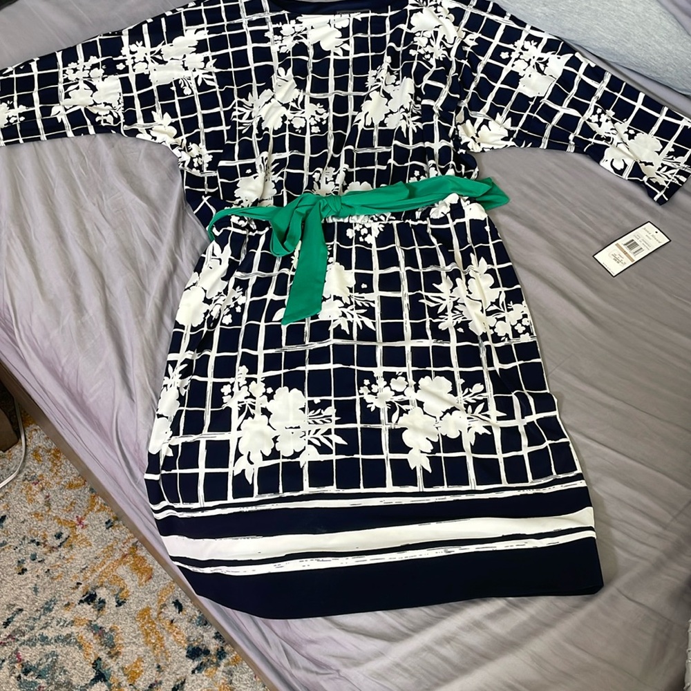 Jessica Howard Shift Dress‎ Size 12 Navy White Green